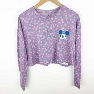 Disney Minnie Mouse Floral Henley Crop Top Size Small